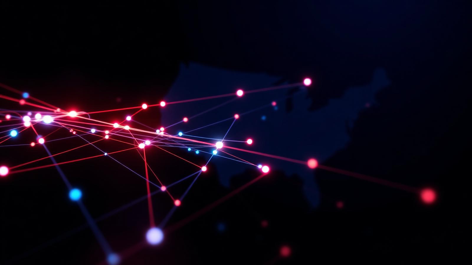 Abstract AI connections across an outline of the United States